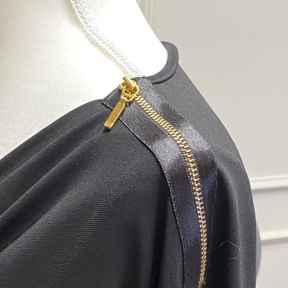 Black jersey drape neck blouse 1X
